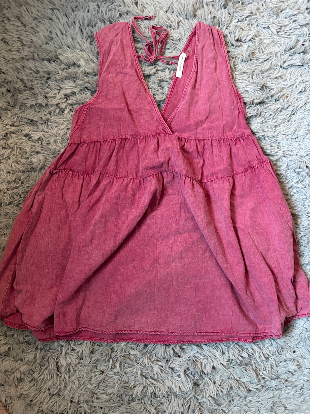 Sleeveless V-Neck Pink Tiered Women's Top